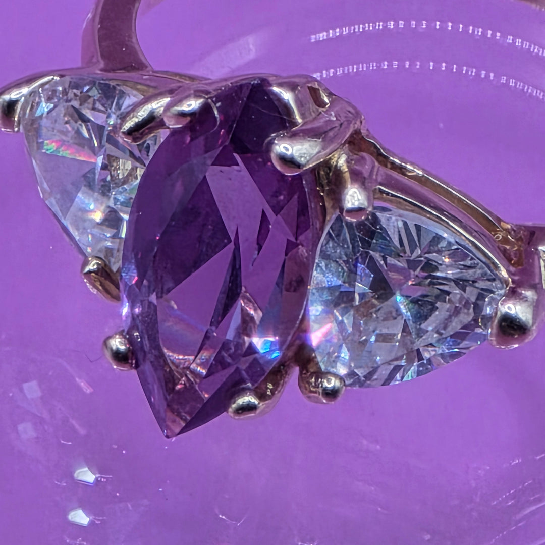 14K Gold, Amethyst & Crystal Cocktail Ring