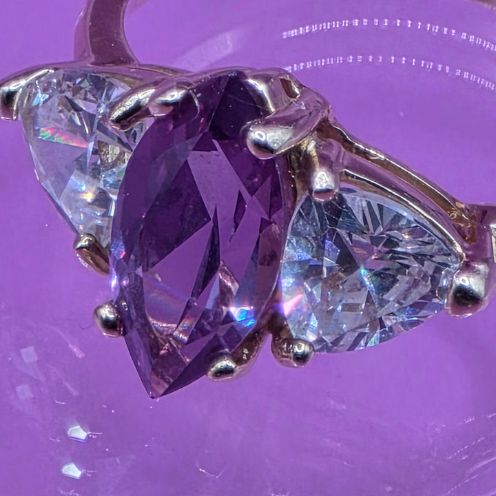 14K Gold, Amethyst & Crystal Cocktail Ring