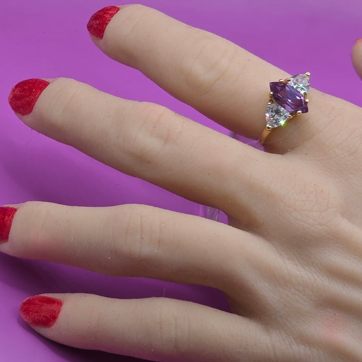 14K Gold, Amethyst & Crystal Cocktail Ring
