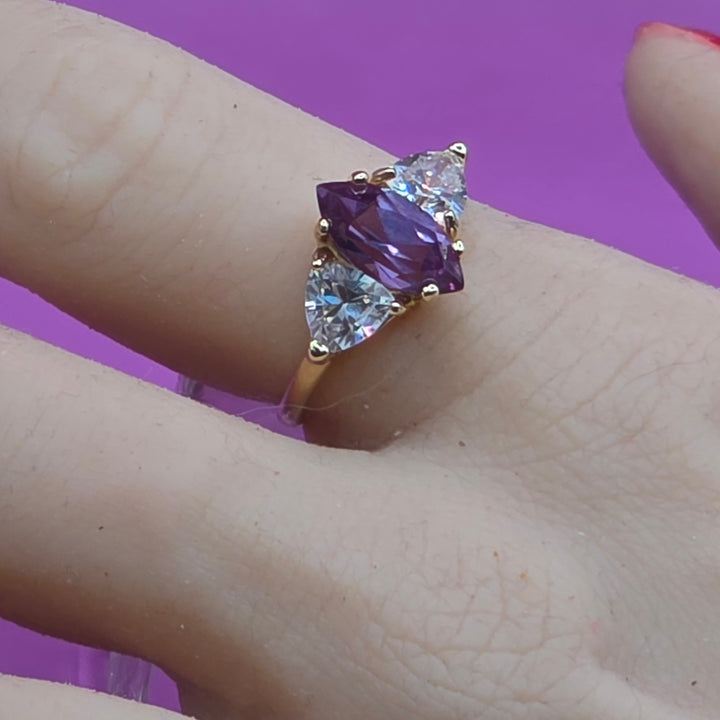 14K Gold, Amethyst & Crystal Cocktail Ring