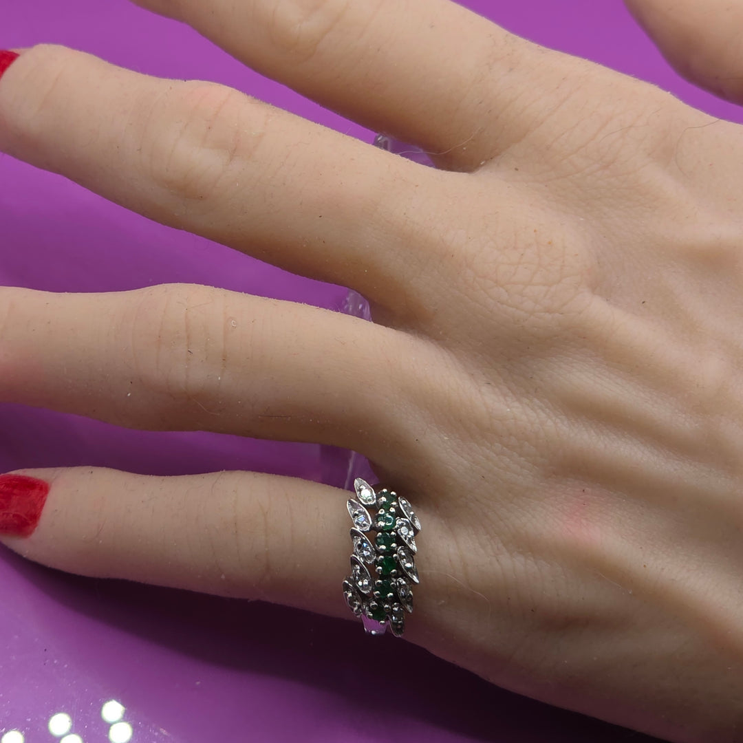 14k White Gold Chevron Pave Diamond Ring