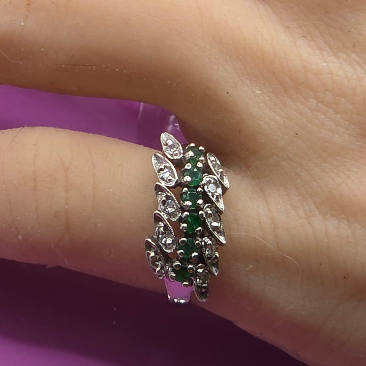 14k White Gold Chevron Pave Diamond Ring