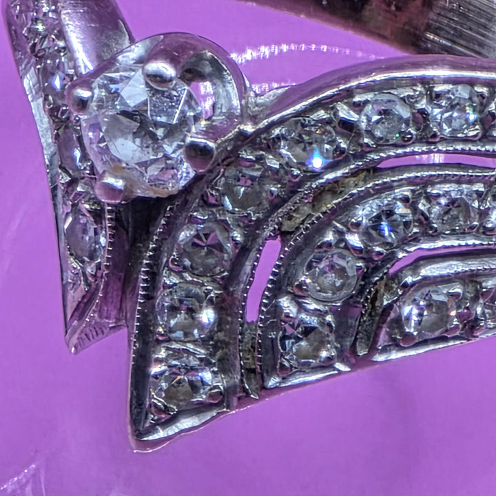 14k White Gold Chevron Pave Diamond Ring