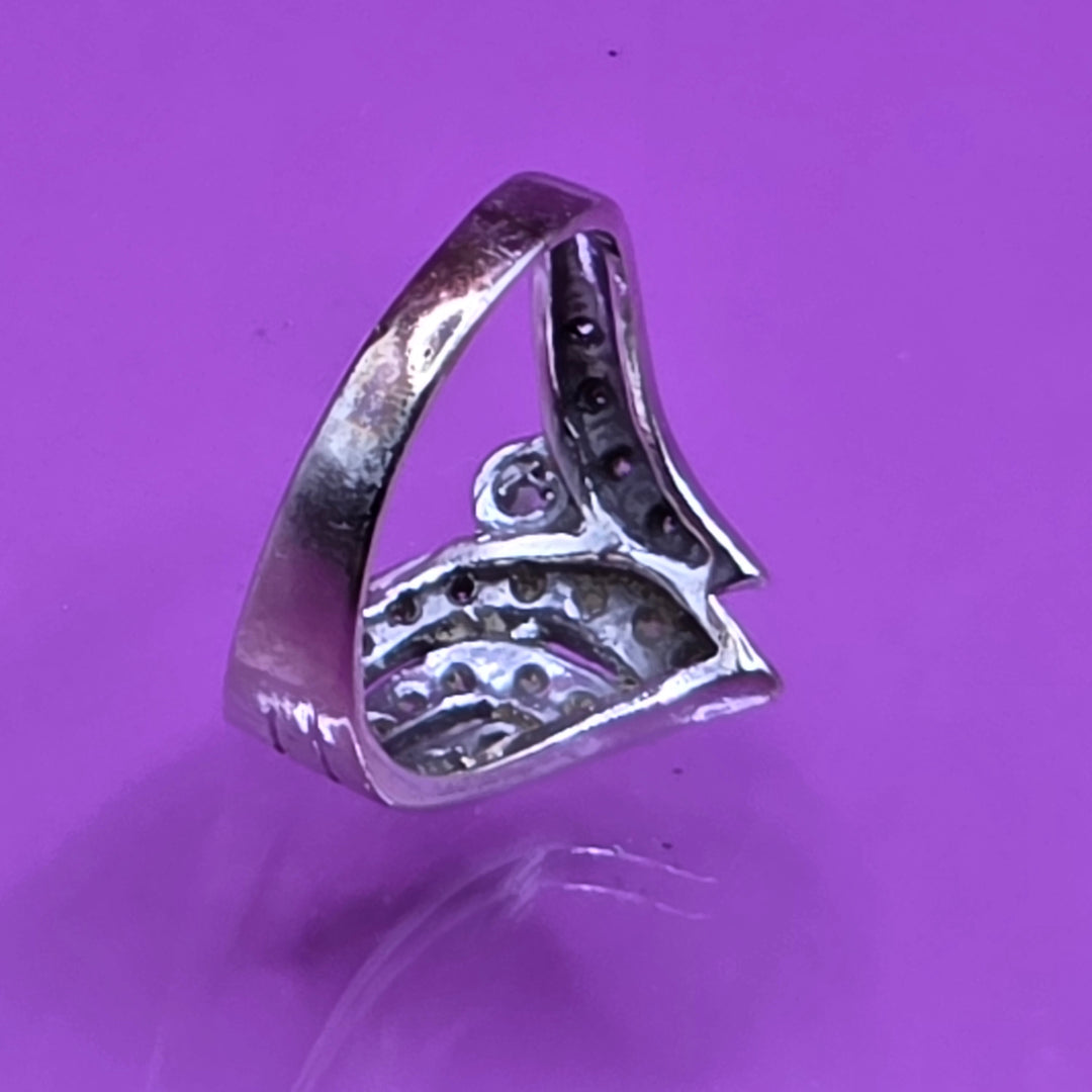 14k White Gold Chevron Pave Diamond Ring