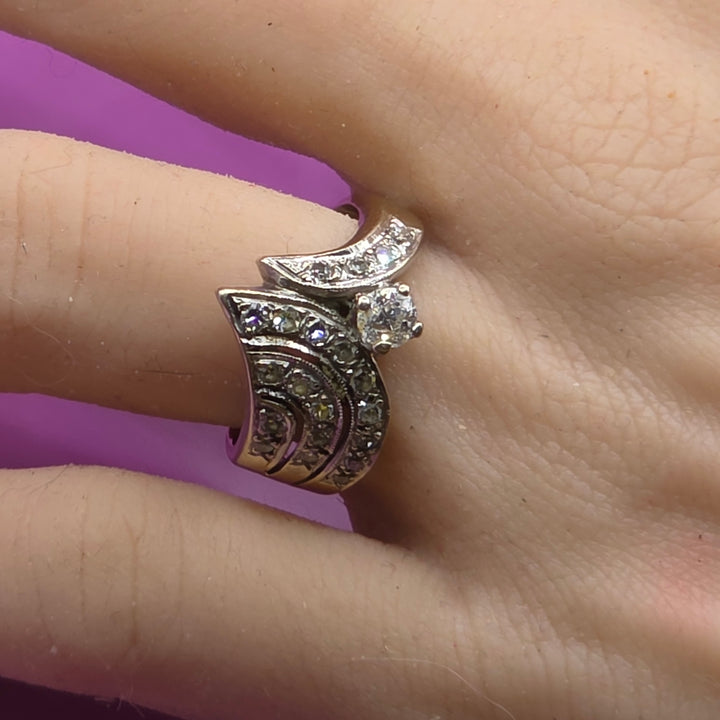 14k White Gold Chevron Pave Diamond Ring