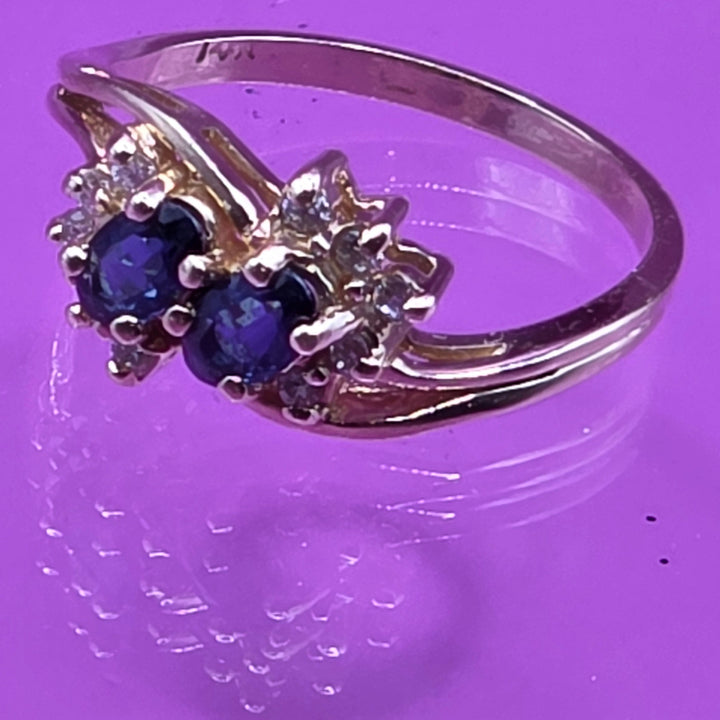 Dainty 14K Gold, Diamond & Blue Sapphire Flower Ring
