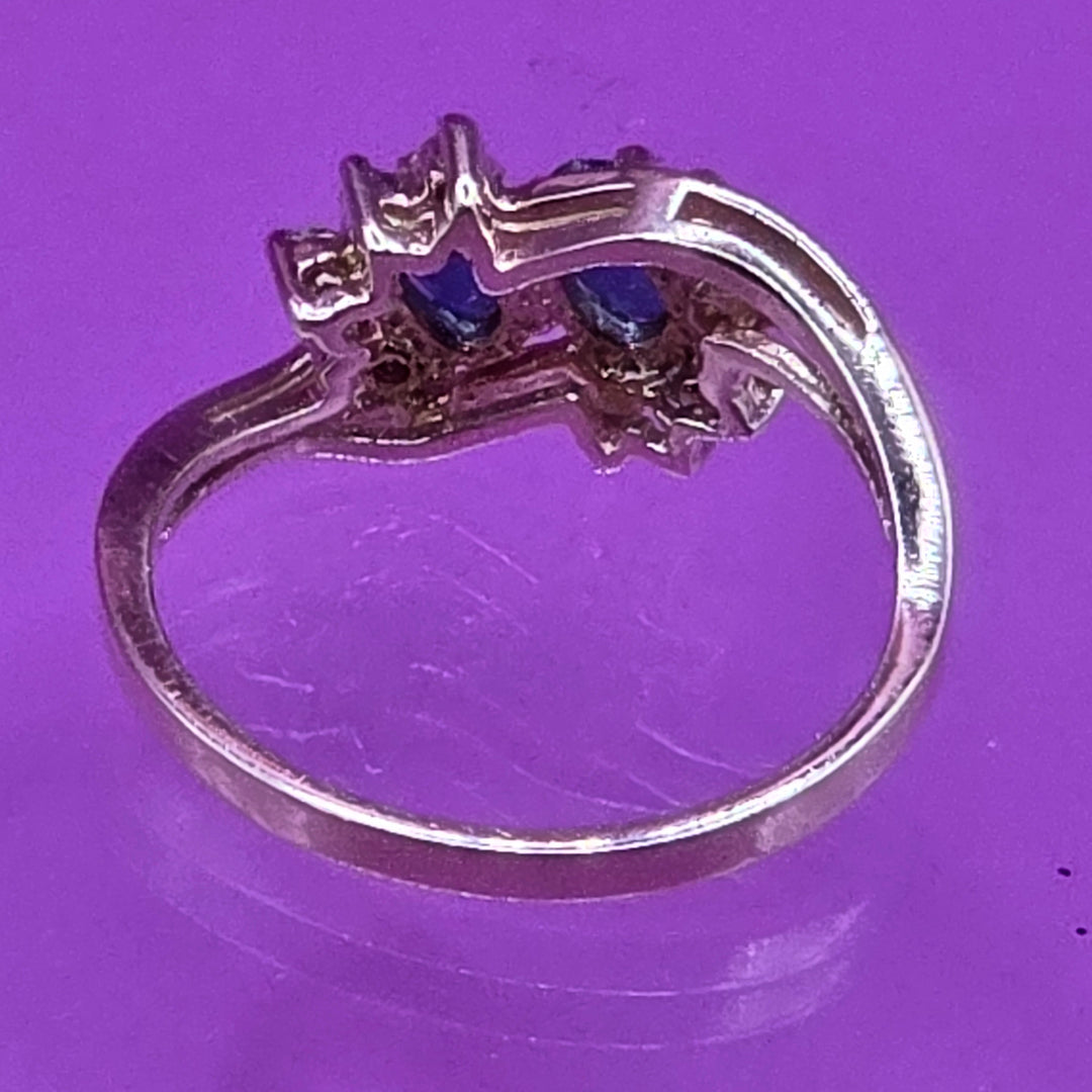 Dainty 14K Gold, Diamond & Blue Sapphire Flower Ring