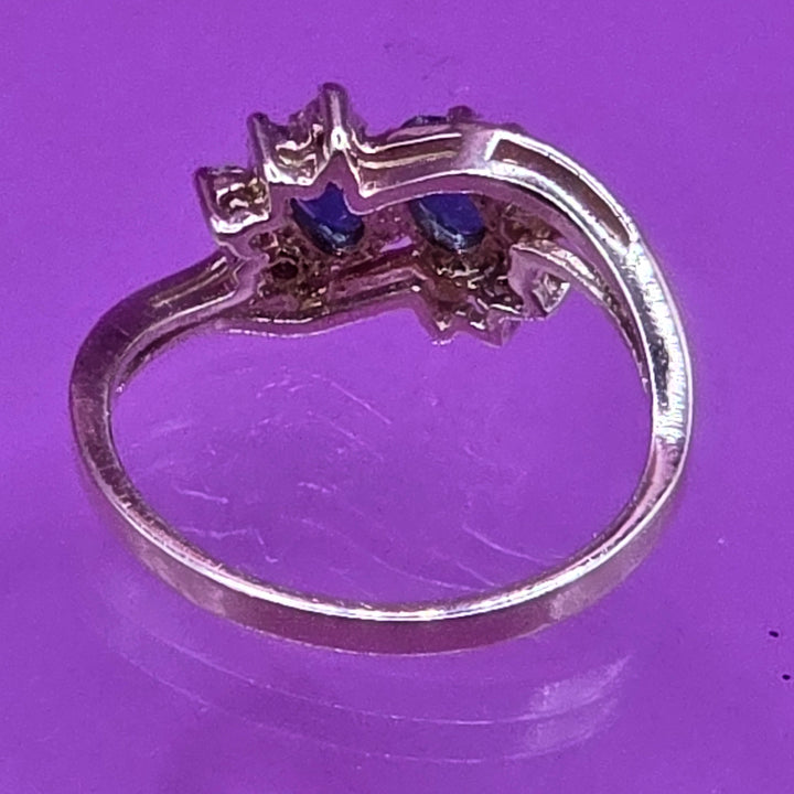 Dainty 14K Gold, Diamond & Blue Sapphire Flower Ring