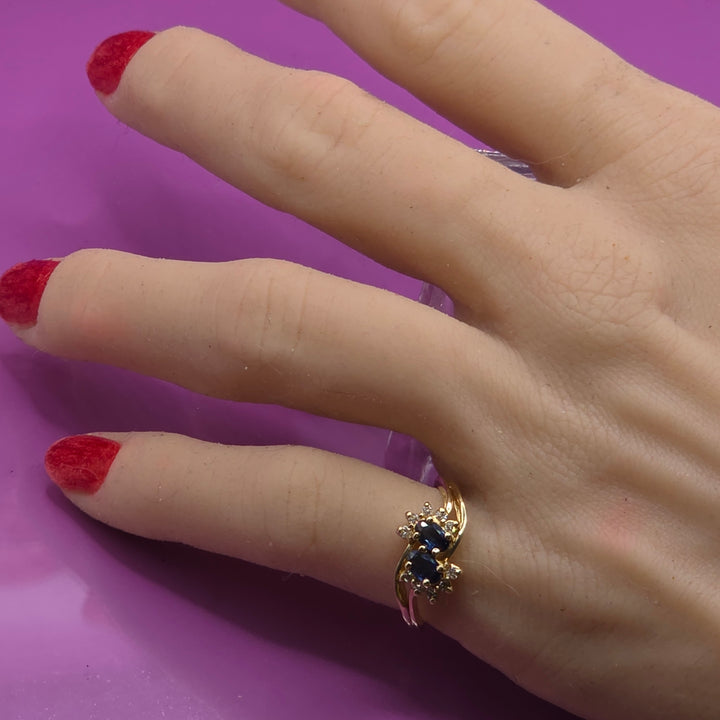 Dainty 14K Gold, Diamond & Blue Sapphire Flower Ring