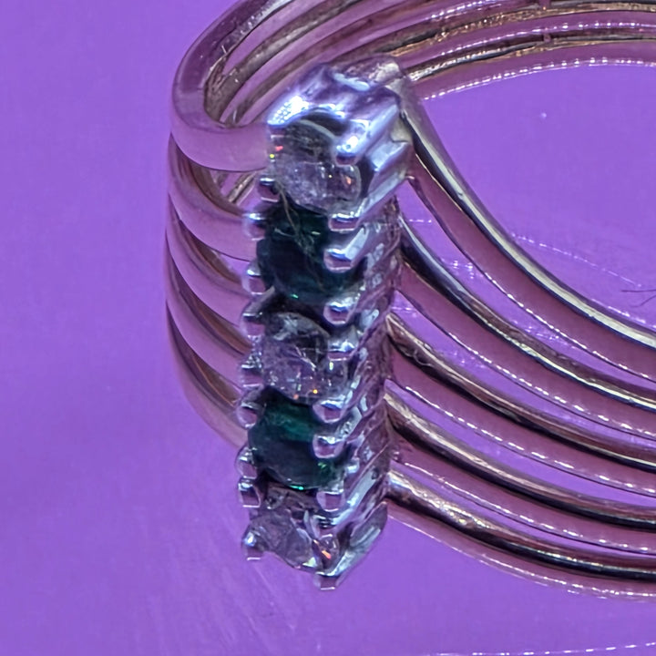 14K Gold, Diamond & Emerald Wave Multi-Band Ring