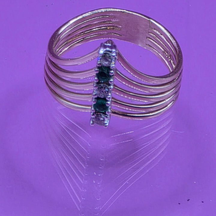 14K Gold, Diamond & Emerald Wave Multi-Band Ring