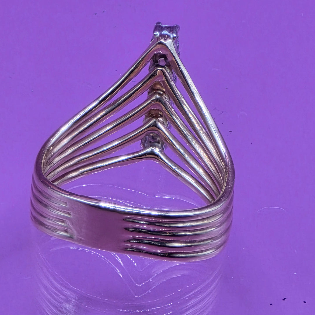 14K Gold, Diamond & Emerald Wave Multi-Band Ring