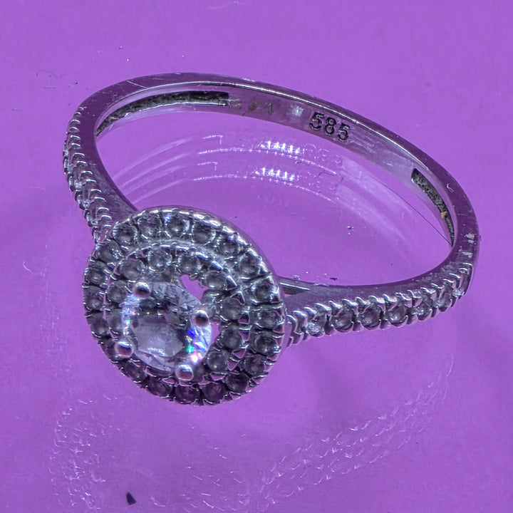 14K Gold & Clear Quartz Simulant Diamond Cluster Ring