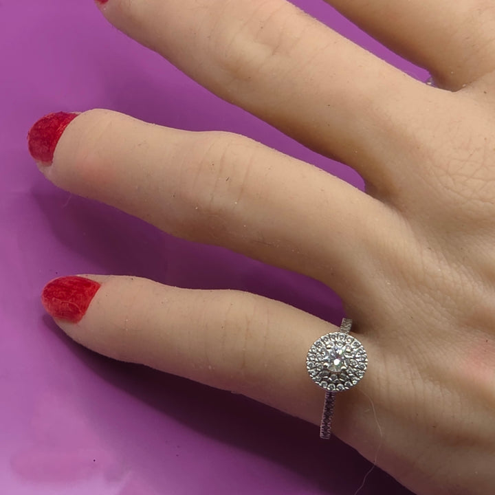 14K Gold & Clear Quartz Simulant Diamond Cluster Ring