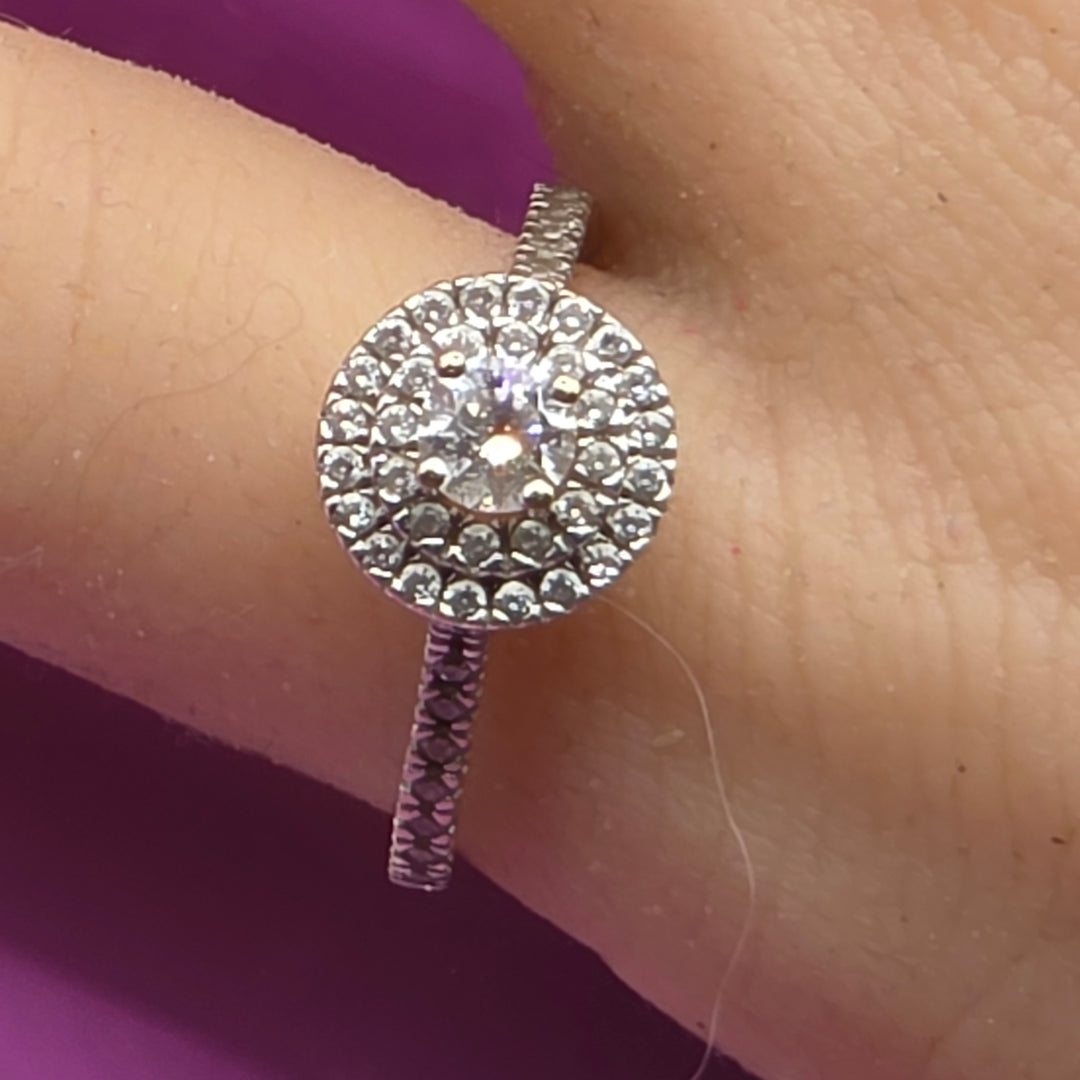 14K Gold & Clear Quartz Simulant Diamond Cluster Ring