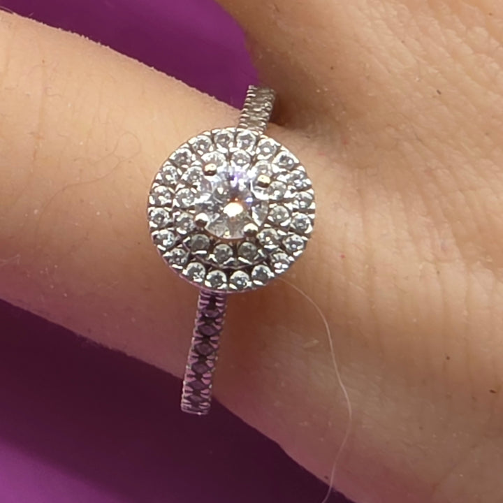 14K Gold & Clear Quartz Simulant Diamond Cluster Ring