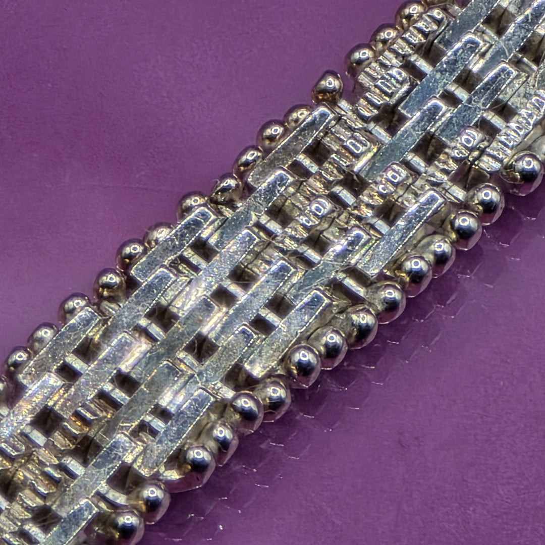 Sterling Silver Intricate Panther Link Diamond Textured Bracelet