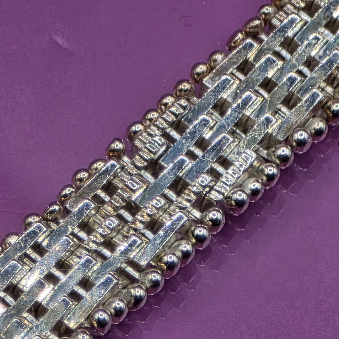 Sterling Silver Intricate Panther Link Diamond Textured Bracelet