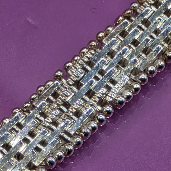 Sterling Silver Intricate Panther Link Diamond Textured Bracelet