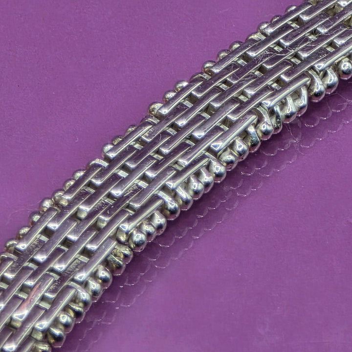 Sterling Silver Intricate Panther Link Diamond Textured Bracelet