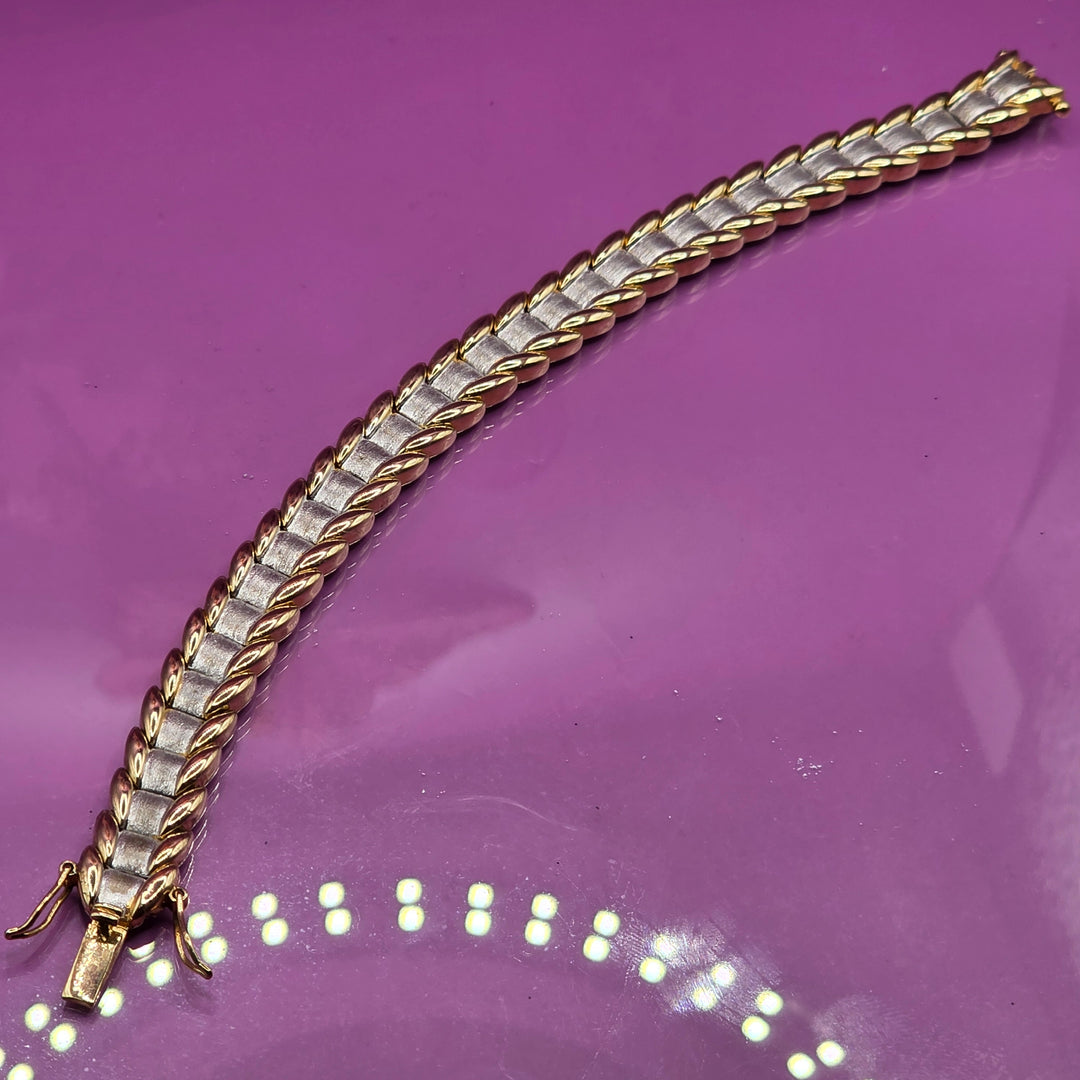 Vintage Sterling Silver 2-Tone Large Link Bracelet