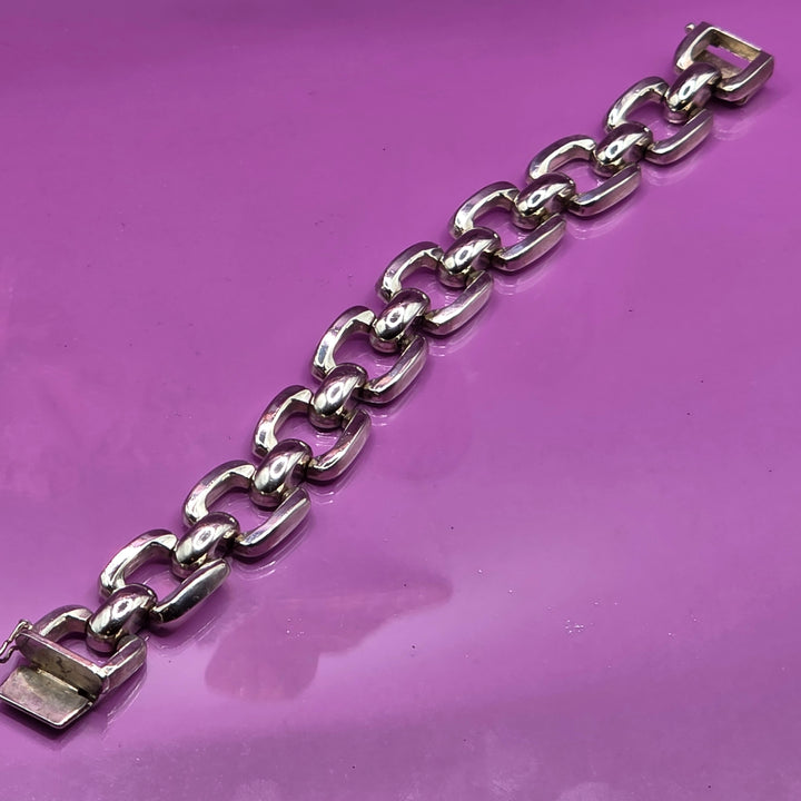 Sterling Silver Mid-Century Modern Large Link Bracelet