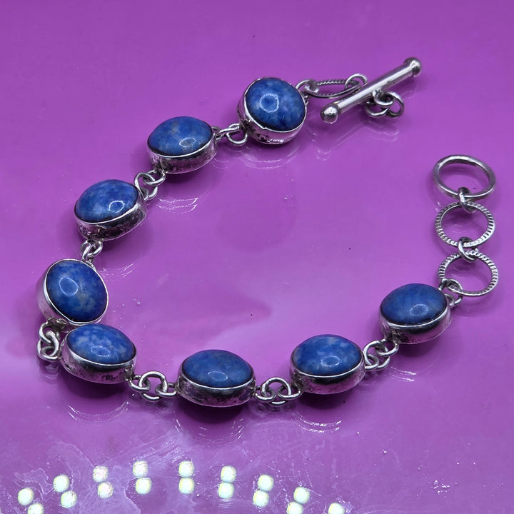 Sterling Silver & Polished Lapis Lazuli Bracele