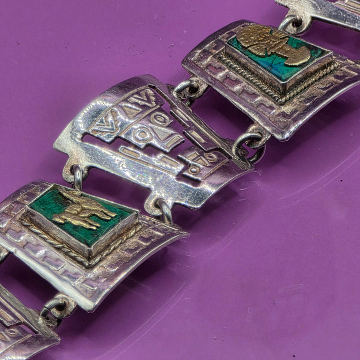 Sterling Silver Aztec Imagery Panel Bracelet