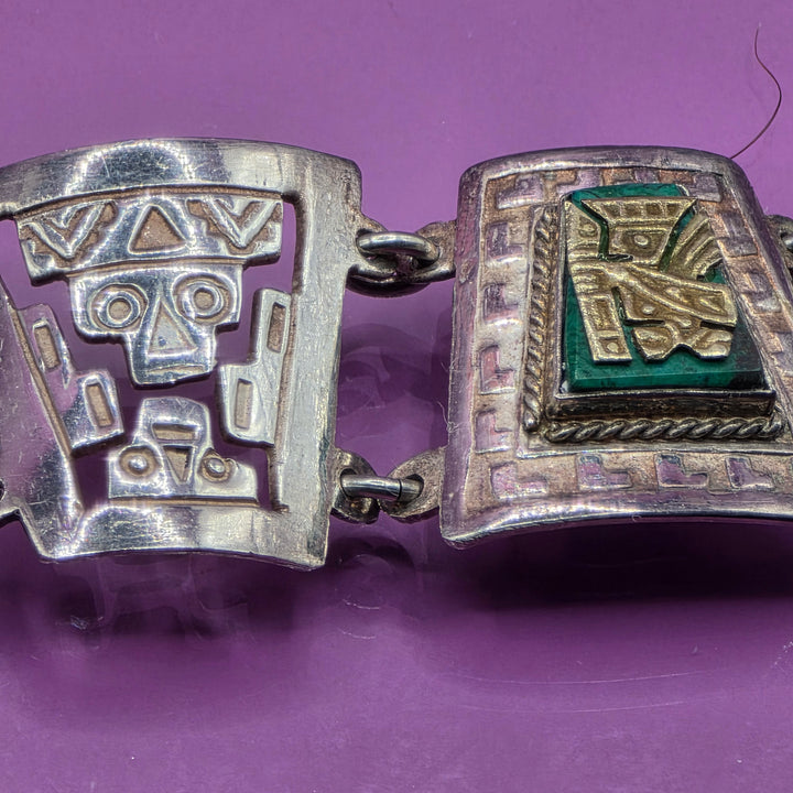 Sterling Silver Aztec Imagery Panel Bracelet
