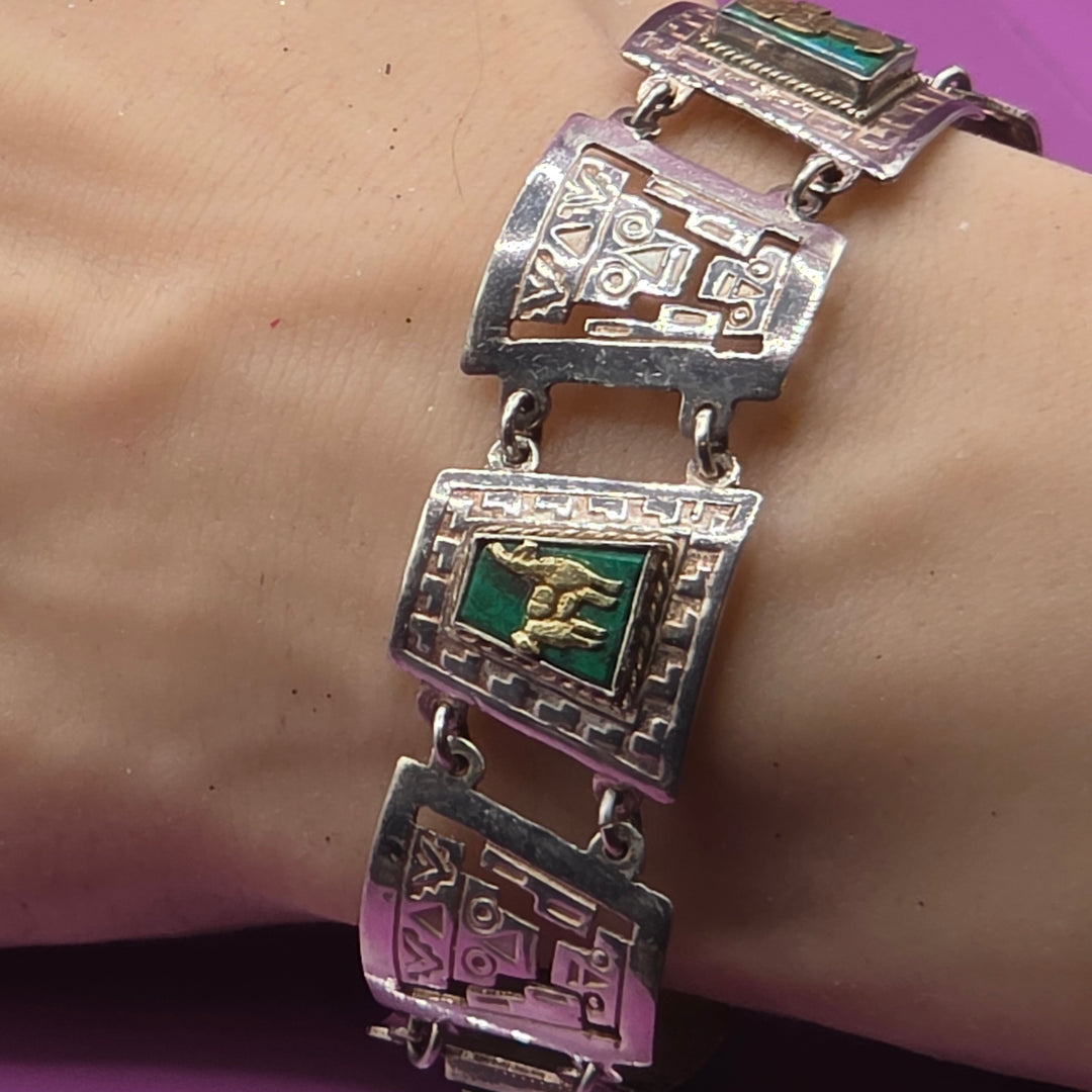 Sterling Silver Aztec Imagery Panel Bracelet