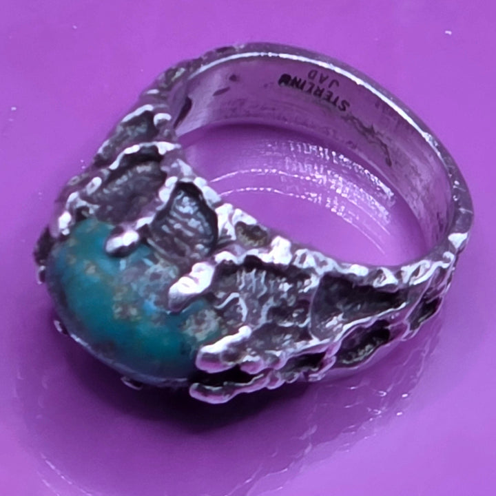 Rare Joe Dean Sterling Silver Brutalist Rough Turquoise Ring