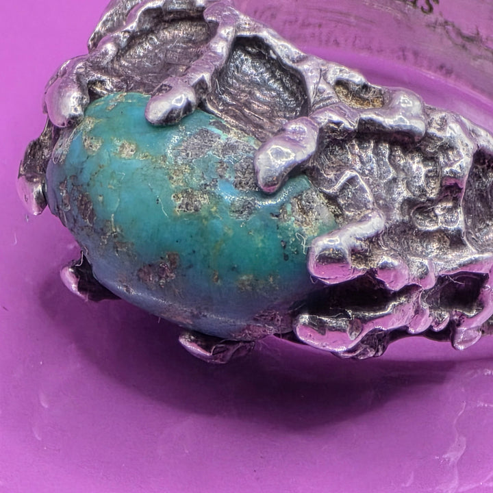 Rare Joe Dean Sterling Silver Brutalist Rough Turquoise Ring