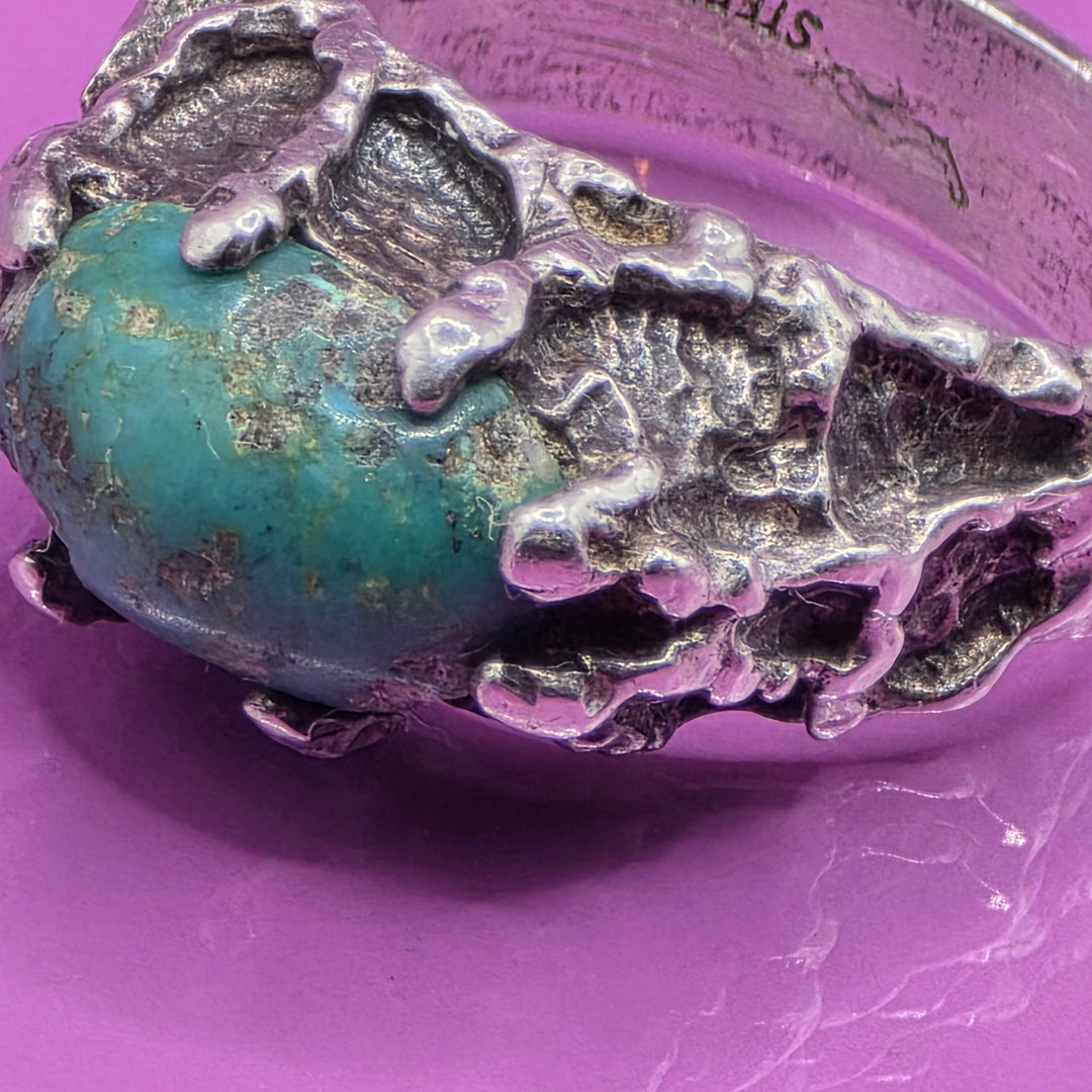 Rare Joe Dean Sterling Silver Brutalist Rough Turquoise Ring