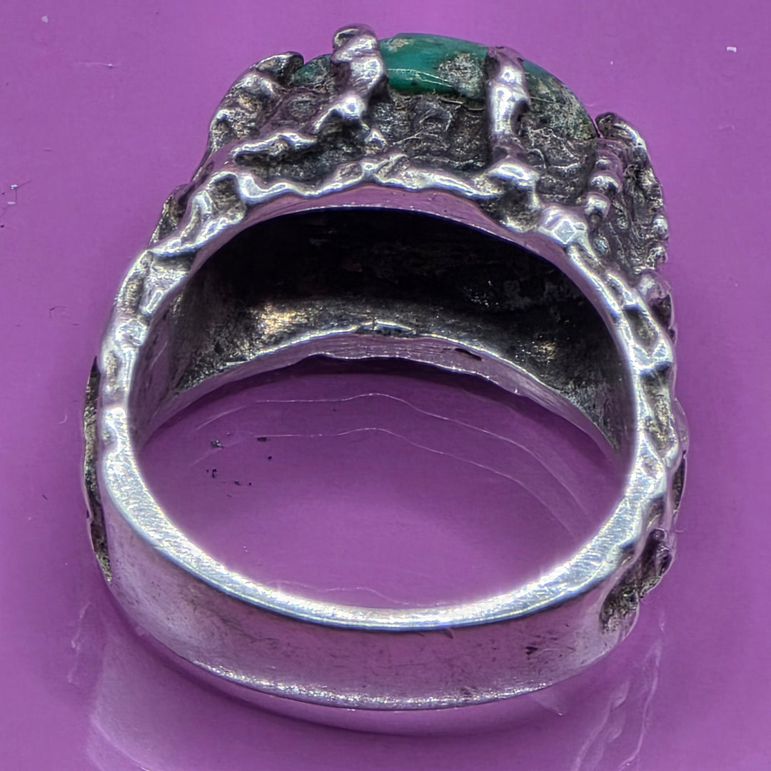 Rare Joe Dean Sterling Silver Brutalist Rough Turquoise Ring