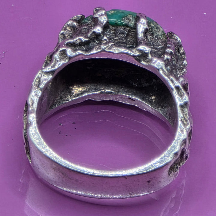 Rare Joe Dean Sterling Silver Brutalist Rough Turquoise Ring