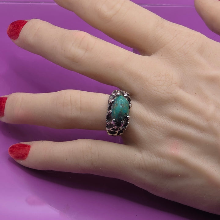 Rare Joe Dean Sterling Silver Brutalist Rough Turquoise Ring