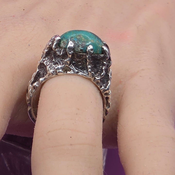 Rare Joe Dean Sterling Silver Brutalist Rough Turquoise Ring