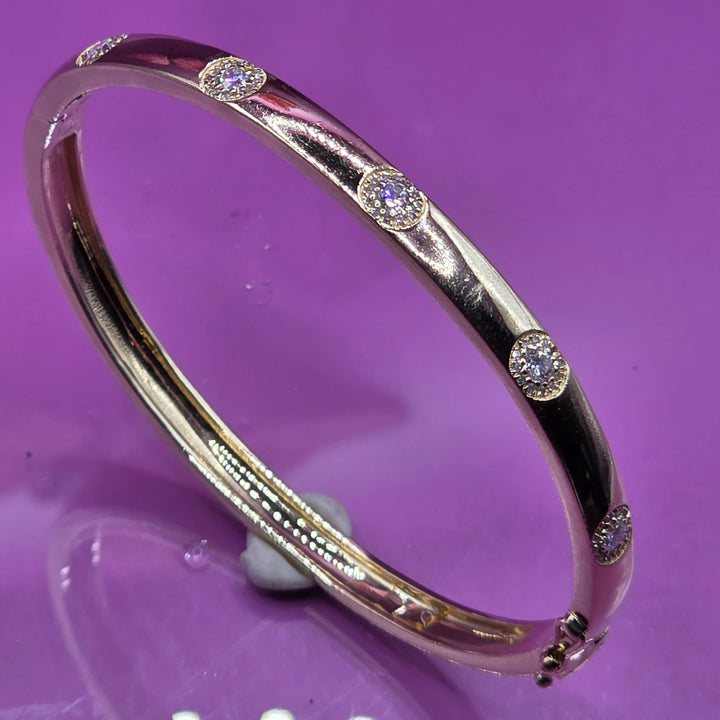 14K Gold Sunburst Diamond Bangle Bracelet