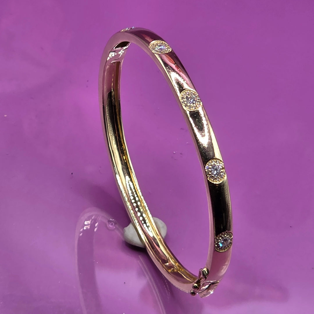 14K Gold Sunburst Diamond Bangle Bracelet
