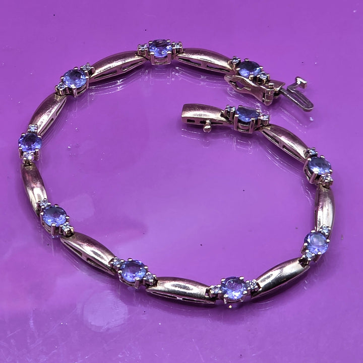 14K Gold, Diamond & Iolite Coliseum Long Link Bracelet