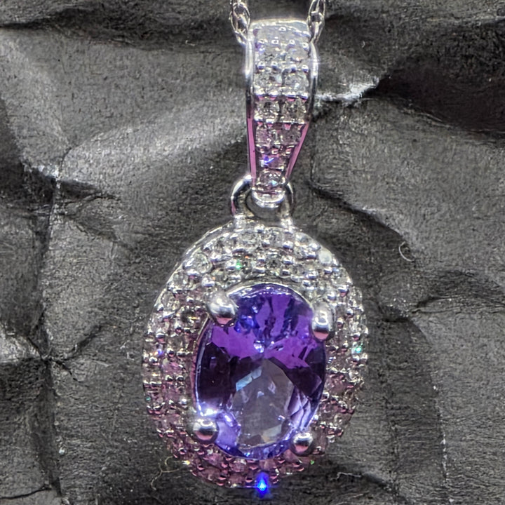14K White Gold, Tourmaline and Diamond Encrusted Pendant