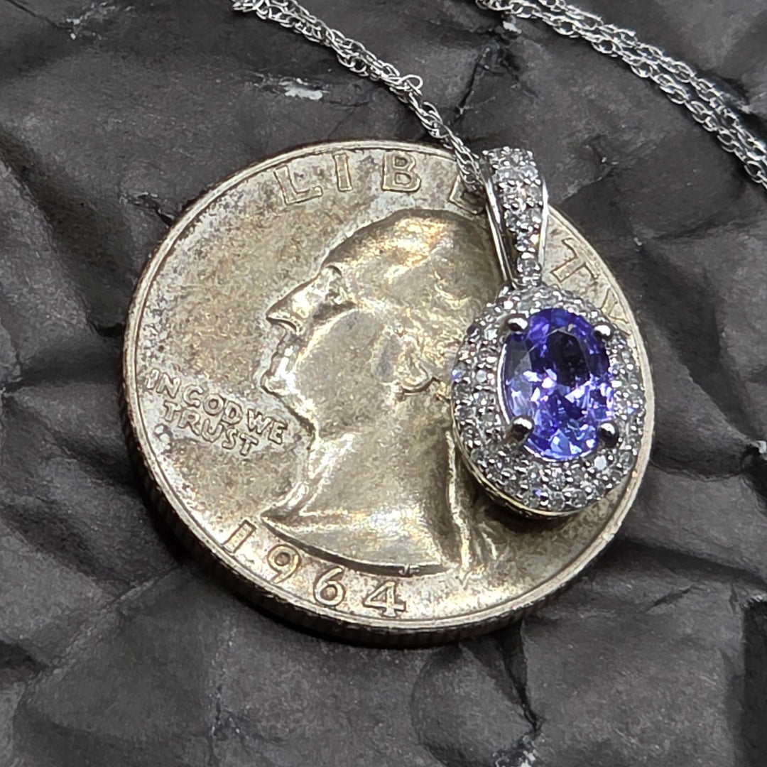 14K White Gold, Tourmaline and Diamond Encrusted Pendant