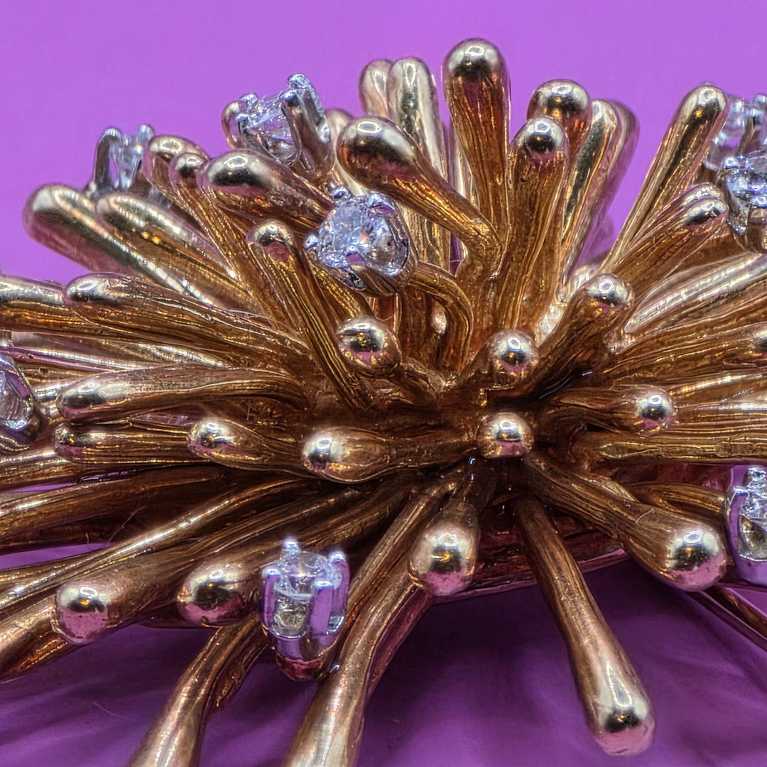 Antique 18K Gold & Diamond Starburst Brooch