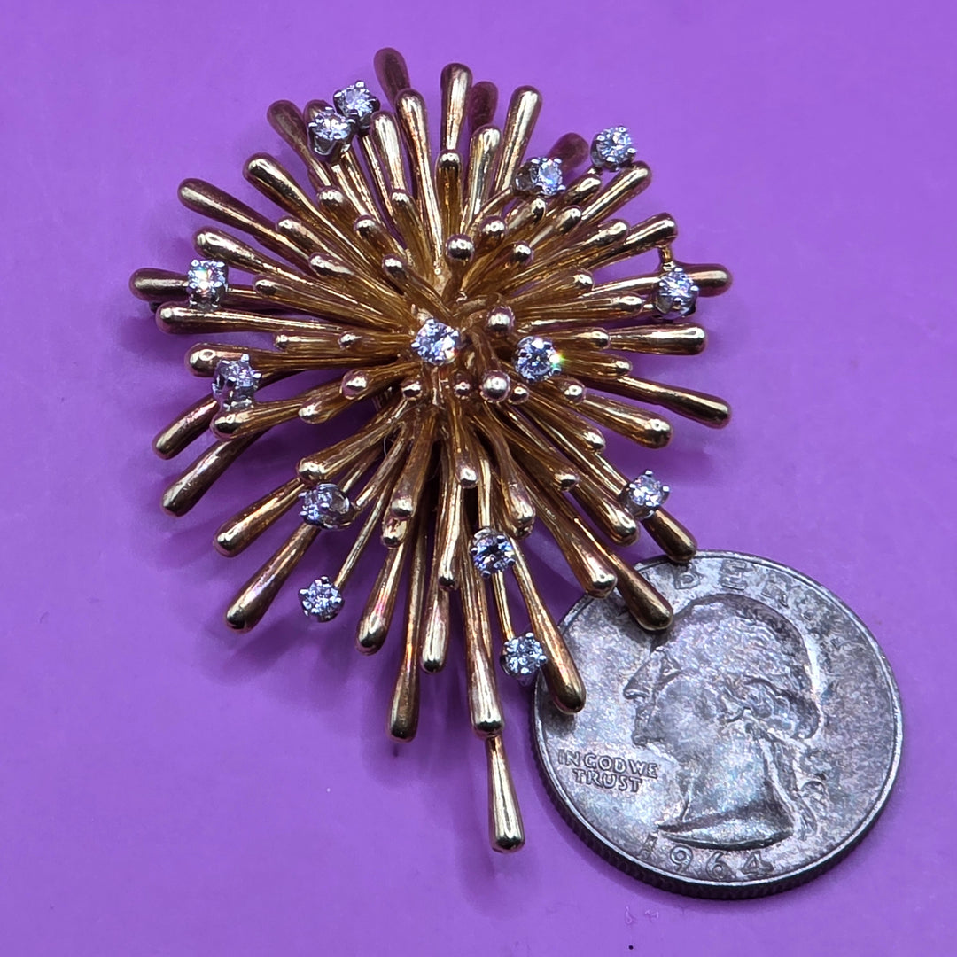 Antique 18K Gold & Diamond Starburst Brooch