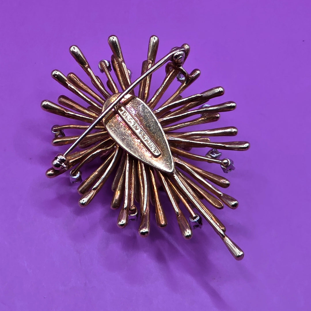Antique 18K Gold & Diamond Starburst Brooch