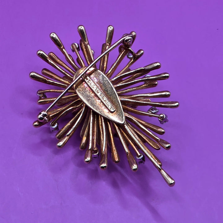 Antique 18K Gold & Diamond Starburst Brooch