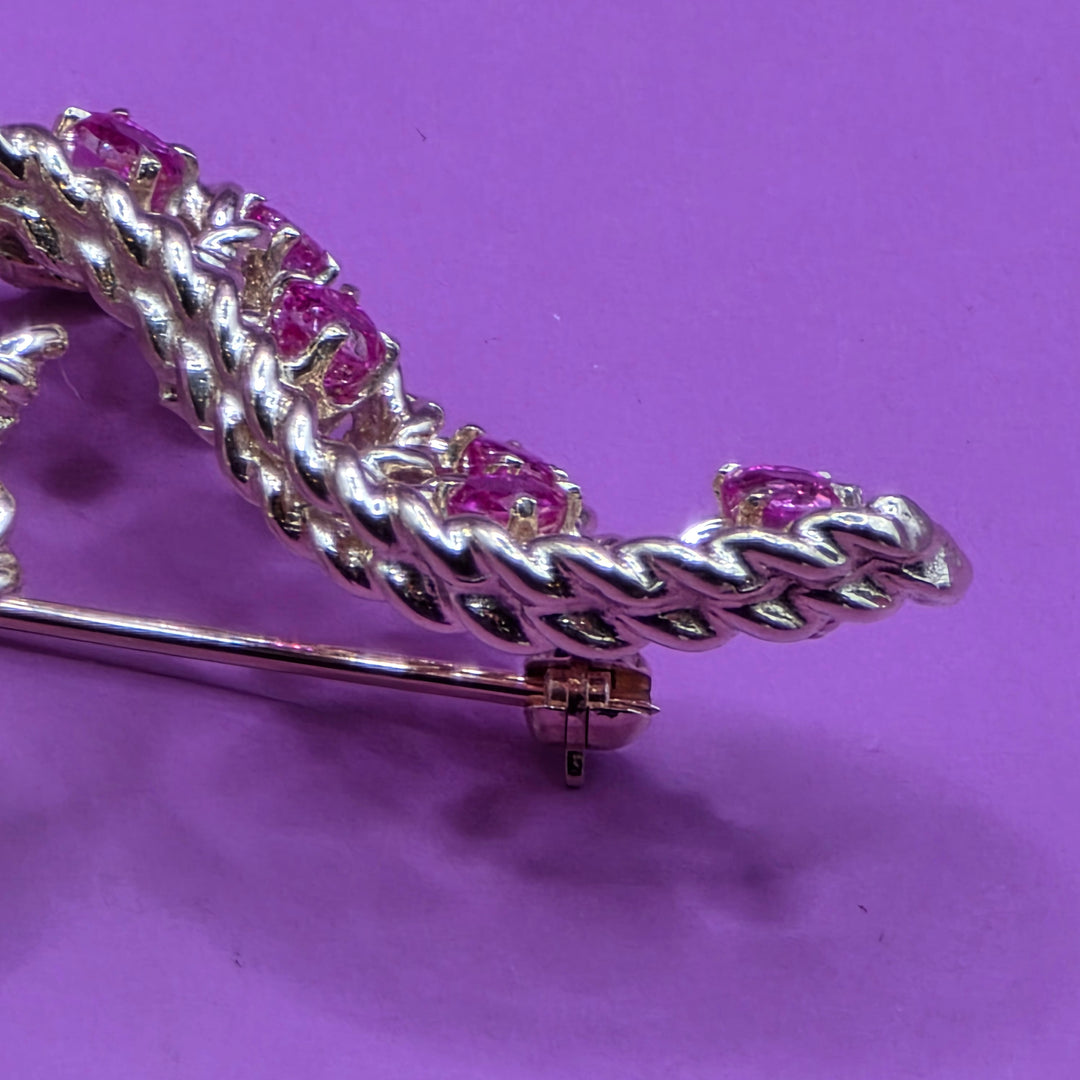 Mid-Century 14K Gold & Ruby Open Work Filigree Brooch