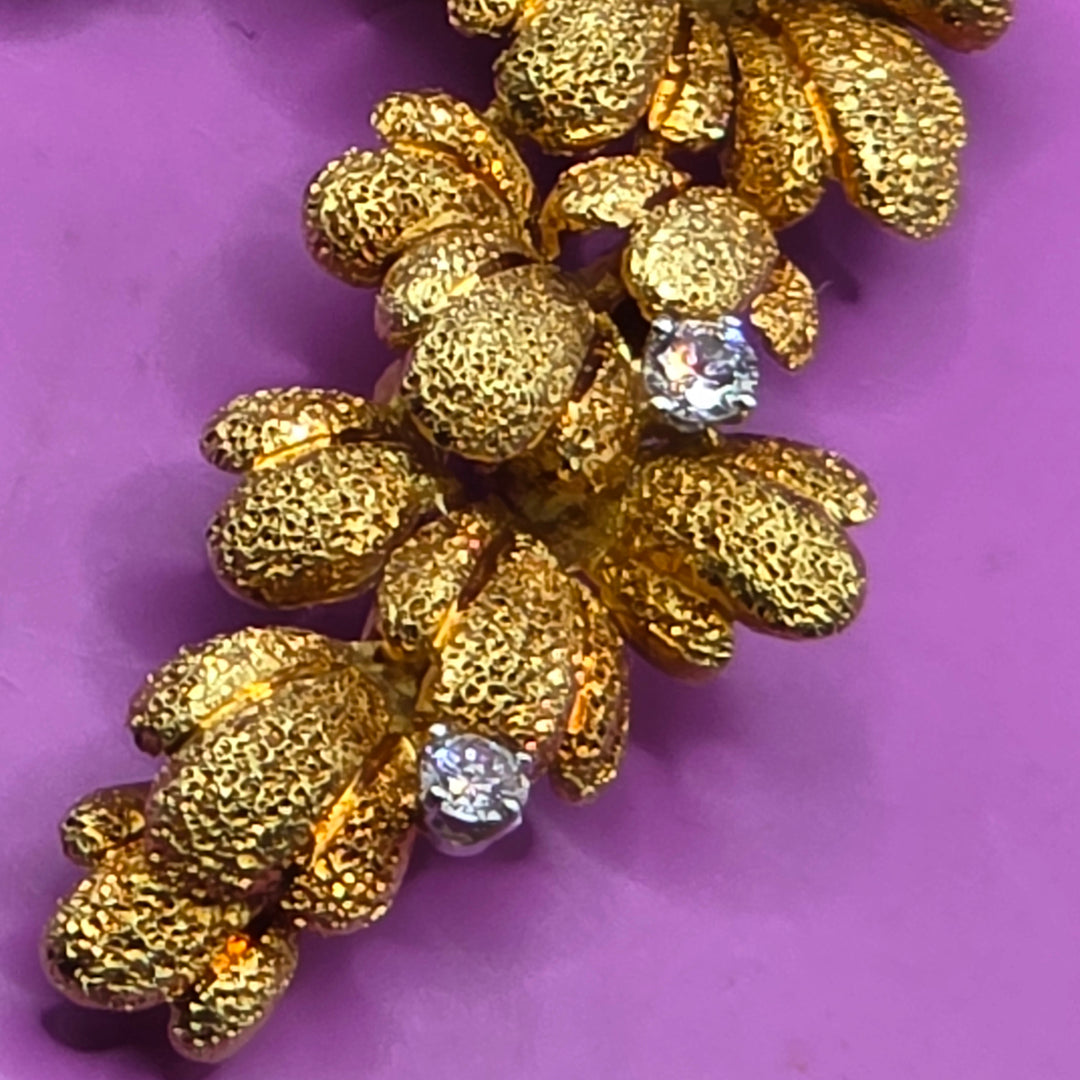 Mid-Century 18K Gold & Diamond Raining Flowers Brooch