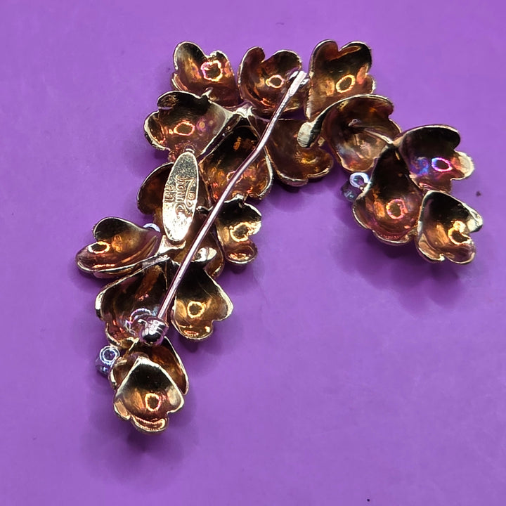 Mid-Century 18K Gold & Diamond Raining Flowers Brooch
