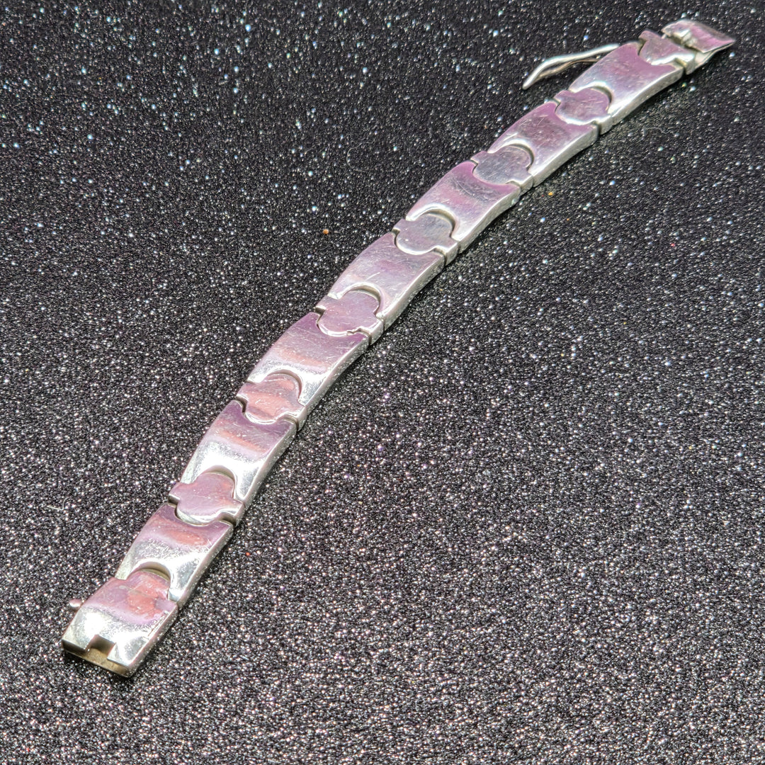 Bold Taxco Sterling Silver Snake Scale Bracelet